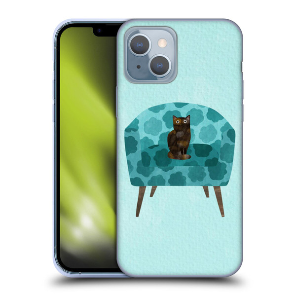 Planet Cat Arm Chair Teal Chair Cat Soft Gel Case for Apple iPhone 14