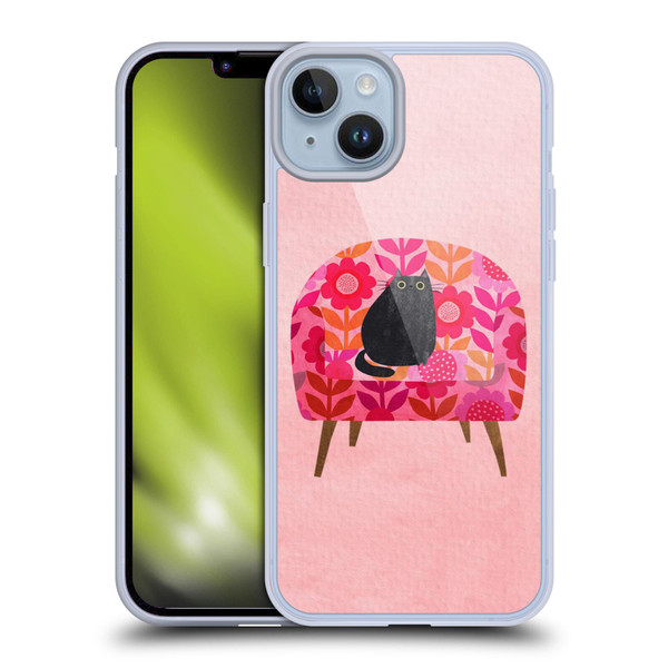 Planet Cat Arm Chair Red Chair Cat Soft Gel Case for Apple iPhone 14 Plus