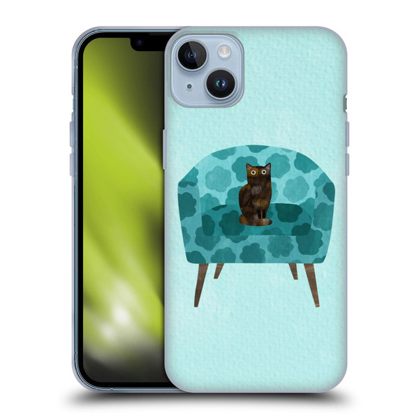 Planet Cat Arm Chair Teal Chair Cat Soft Gel Case for Apple iPhone 14 Plus