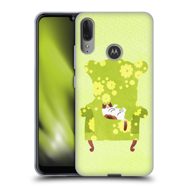Planet Cat Arm Chair Lime Chair Cat Soft Gel Case for Motorola Moto E6 Plus