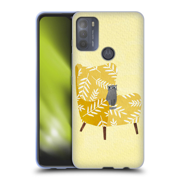 Planet Cat Arm Chair Mustard Chair Cat Soft Gel Case for Motorola Moto G50