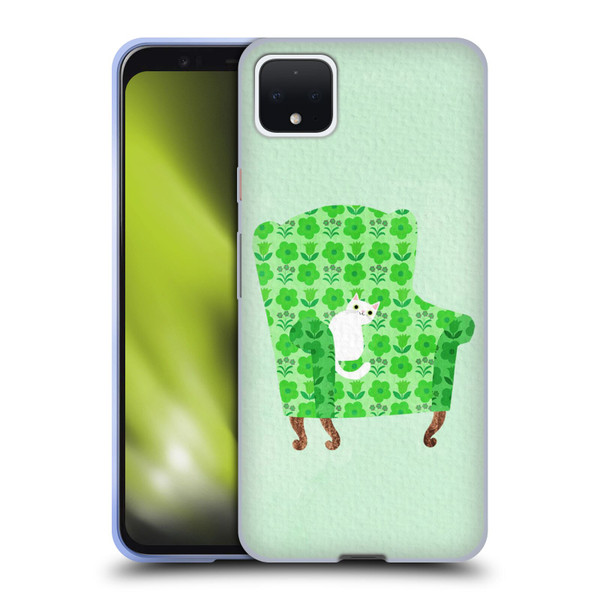 Planet Cat Arm Chair Spring Green Chair Cat Soft Gel Case for Google Pixel 4 XL