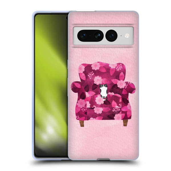 Planet Cat Arm Chair Raspberry Chair Cat Soft Gel Case for Google Pixel 7 Pro