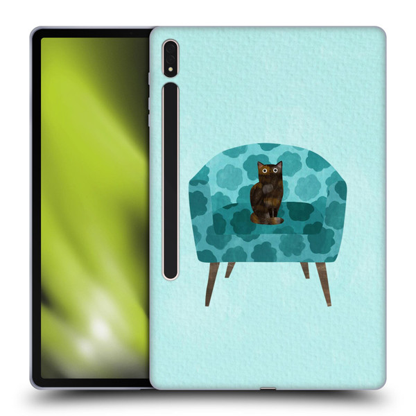 Planet Cat Arm Chair Teal Chair Cat Soft Gel Case for Samsung Galaxy Tab S8 Plus
