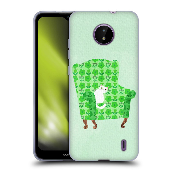 Planet Cat Arm Chair Spring Green Chair Cat Soft Gel Case for Nokia C10 / C20