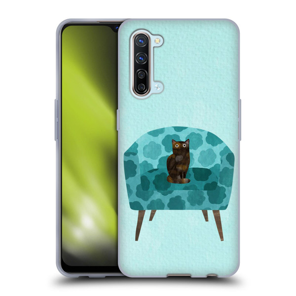 Planet Cat Arm Chair Teal Chair Cat Soft Gel Case for OPPO Find X2 Lite 5G