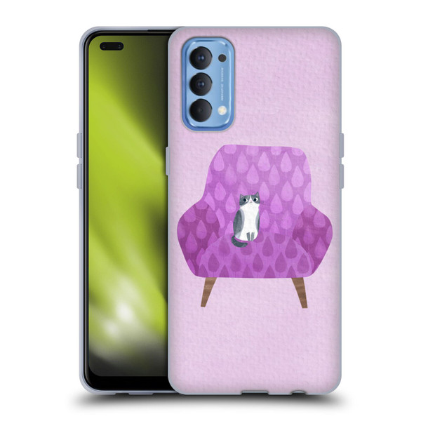 Planet Cat Arm Chair Lilac Chair Cat Soft Gel Case for OPPO Reno 4 5G