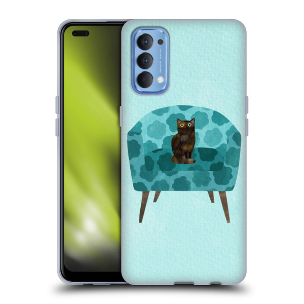 Planet Cat Arm Chair Teal Chair Cat Soft Gel Case for OPPO Reno 4 5G