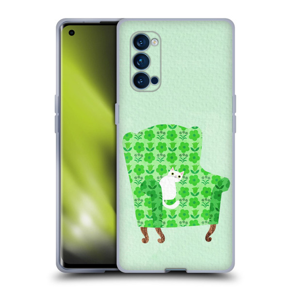 Planet Cat Arm Chair Spring Green Chair Cat Soft Gel Case for OPPO Reno 4 Pro 5G