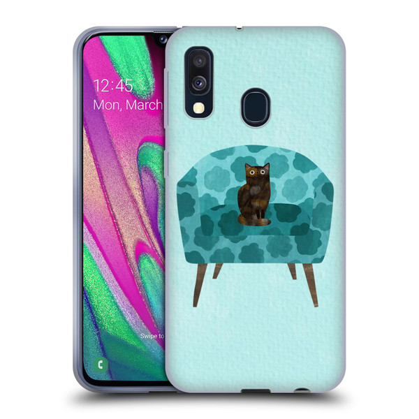 Planet Cat Arm Chair Teal Chair Cat Soft Gel Case for Samsung Galaxy A40 (2019)