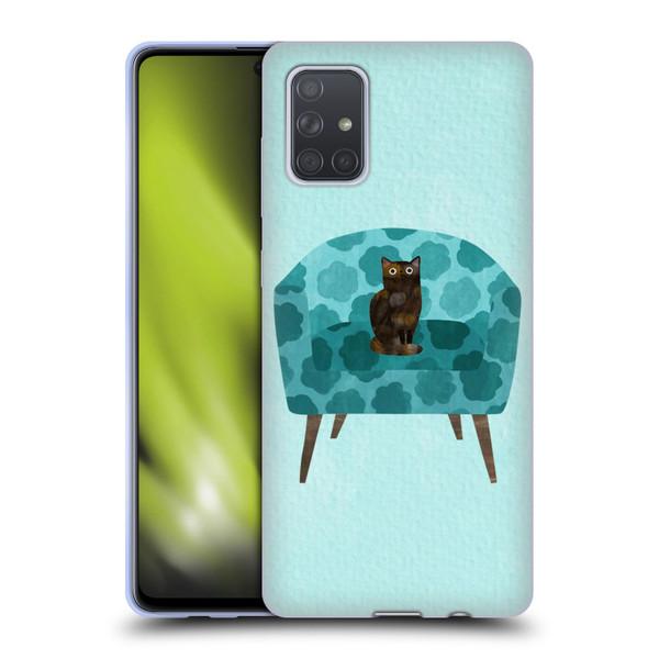 Planet Cat Arm Chair Teal Chair Cat Soft Gel Case for Samsung Galaxy A71 (2019)