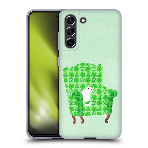 Planet Cat Arm Chair Spring Green Chair Cat Soft Gel Case for Samsung Galaxy S21 FE 5G