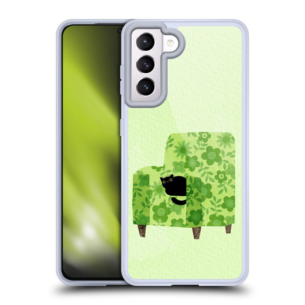 Planet Cat Arm Chair Pear Green Chair Cat Soft Gel Case for Samsung Galaxy S21 5G