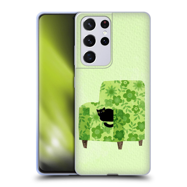 Planet Cat Arm Chair Pear Green Chair Cat Soft Gel Case for Samsung Galaxy S21 Ultra 5G