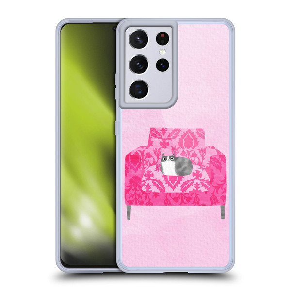 Planet Cat Arm Chair Rose Chair Cat Soft Gel Case for Samsung Galaxy S21 Ultra 5G