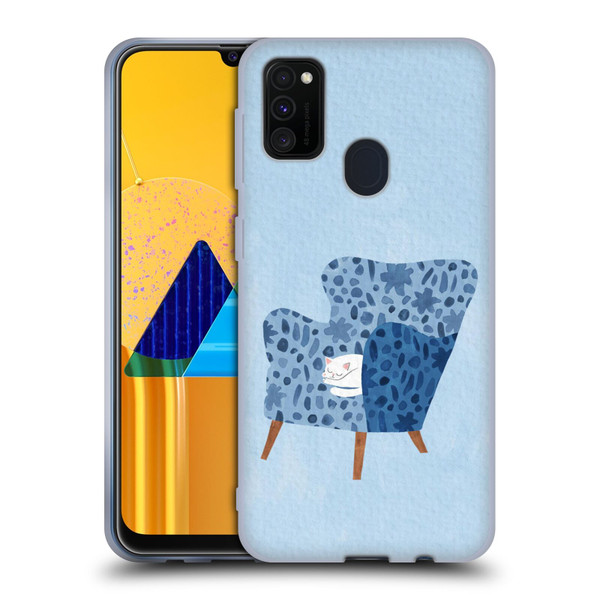 Planet Cat Arm Chair Cornflower Chair Cat Soft Gel Case for Samsung Galaxy M30s (2019)/M21 (2020)