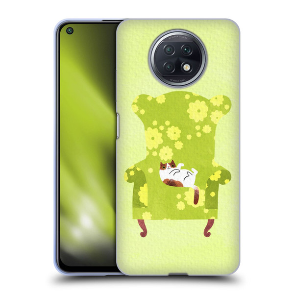 Planet Cat Arm Chair Lime Chair Cat Soft Gel Case for Xiaomi Redmi Note 9T 5G
