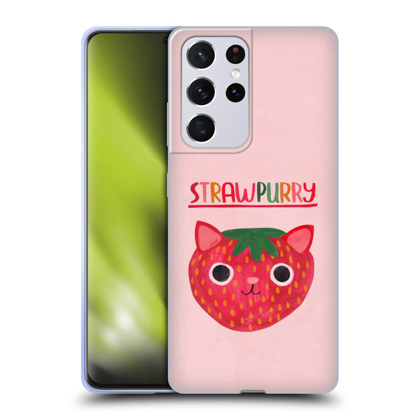 Planet Cat Puns Strawpurry Soft Gel Case for Samsung Galaxy S21 Ultra 5G