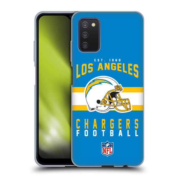 NFL Los Angeles Chargers Graphics Helmet Typography Soft Gel Case for Samsung Galaxy A03s (2021)