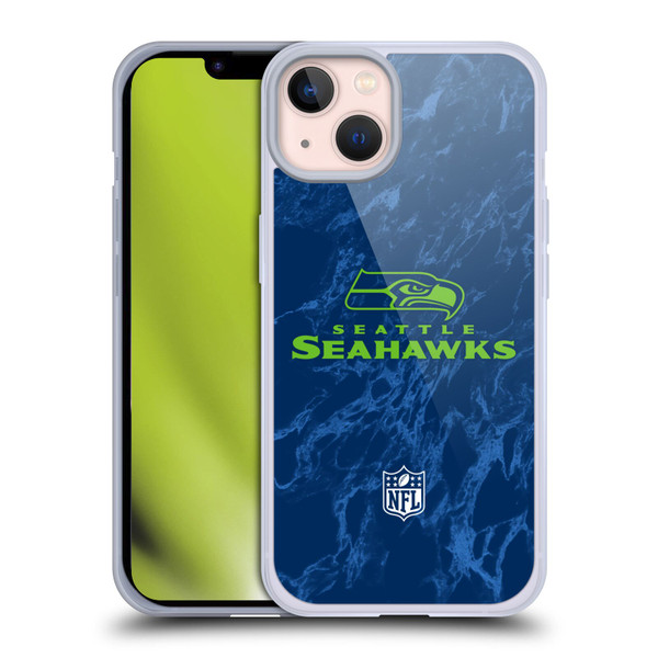 NFL Seattle Seahawks Graphics Coloured Marble Soft Gel Case for Apple iPhone 13