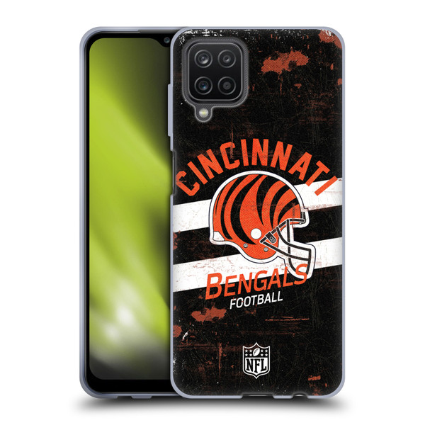 NFL Cincinnati Bengals Logo Art Helmet Distressed Soft Gel Case for Samsung Galaxy A12 (2020)