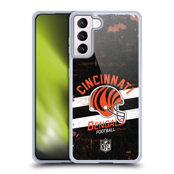 NFL Cincinnati Bengals Logo Art Helmet Distressed Soft Gel Case for Samsung Galaxy S21+ 5G