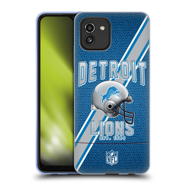 NFL Detroit Lions Logo Art Football Stripes Soft Gel Case for Samsung Galaxy A03 (2021)