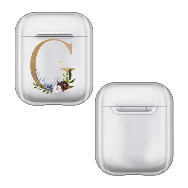 Nature Magick Floral Monogram Letter 1 Letter G Clear Hard Crystal Cover Case for Apple AirPods 1 1st Gen / 2 2nd Gen Charging Case