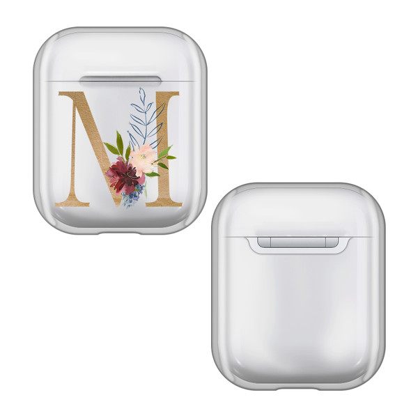Nature Magick Floral Monogram Letter 1 Letter M Clear Hard Crystal Cover Case for Apple AirPods 1 1st Gen / 2 2nd Gen Charging Case