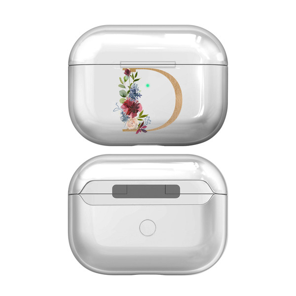 Nature Magick Floral Monogram Letter 1 Letter D Clear Hard Crystal Cover Case for Apple AirPods Pro Charging Case