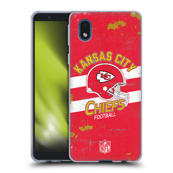 NFL Kansas City Chiefs Logo Art Helmet Distressed Soft Gel Case for Samsung Galaxy A01 Core (2020)
