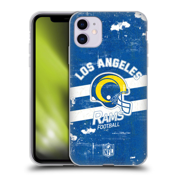 NFL Los Angeles Rams Logo Art Helmet Distressed Look 100th Soft Gel Case for Apple iPhone 11