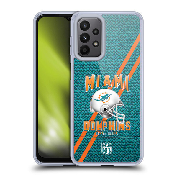 NFL Miami Dolphins Logo Art Football Stripes Soft Gel Case for Samsung Galaxy A23 / 5G (2022)