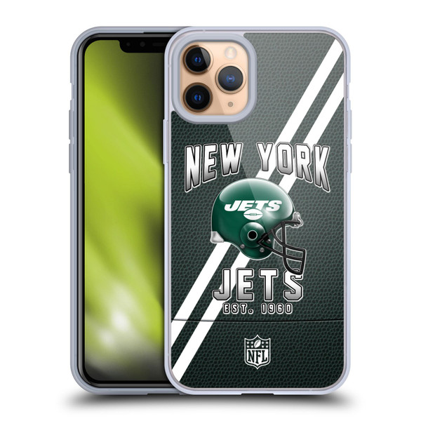 NFL New York Jets Logo Art Football Stripes Soft Gel Case for Apple iPhone 11 Pro