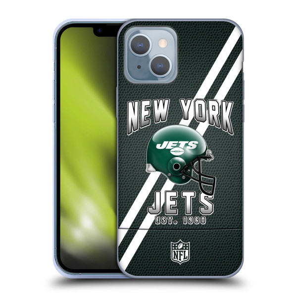 NFL New York Jets Logo Art Football Stripes Soft Gel Case for Apple iPhone 14