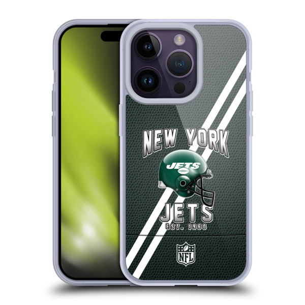NFL New York Jets Logo Art Football Stripes Soft Gel Case for Apple iPhone 14 Pro