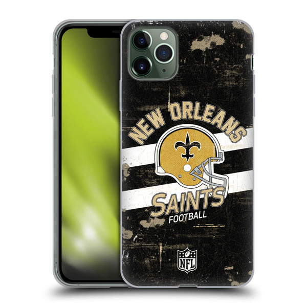 NFL New Orleans Saints Logo Art Helmet Distressed Soft Gel Case for Apple iPhone 11 Pro Max
