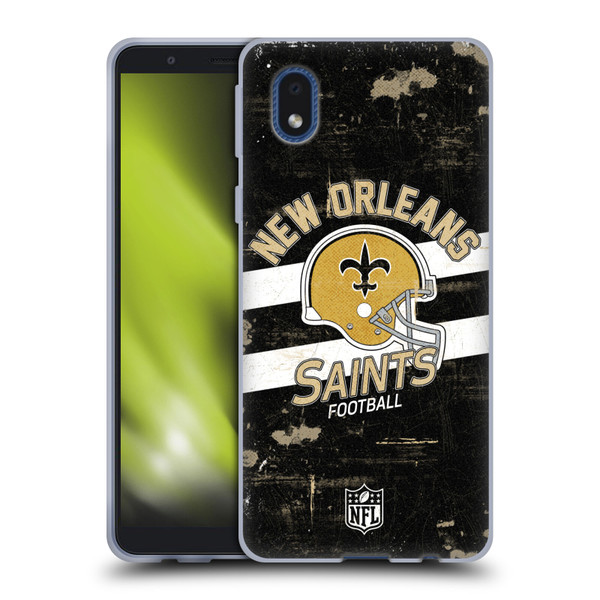 NFL New Orleans Saints Logo Art Helmet Distressed Soft Gel Case for Samsung Galaxy A01 Core (2020)