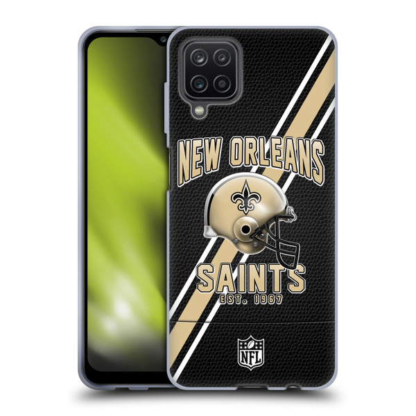 NFL New Orleans Saints Logo Art Football Stripes Soft Gel Case for Samsung Galaxy A12 (2020)