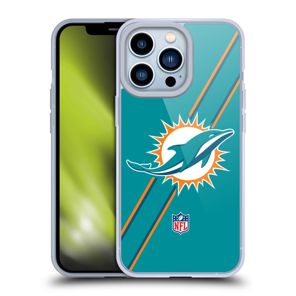 NFL Miami Dolphins Logo Stripes Soft Gel Case for Apple iPhone 13 Pro