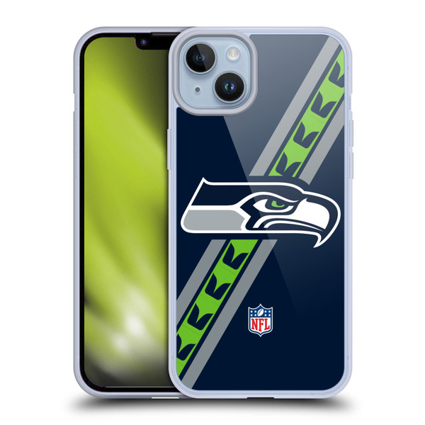 NFL Seattle Seahawks Logo Stripes Soft Gel Case for Apple iPhone 14 Plus