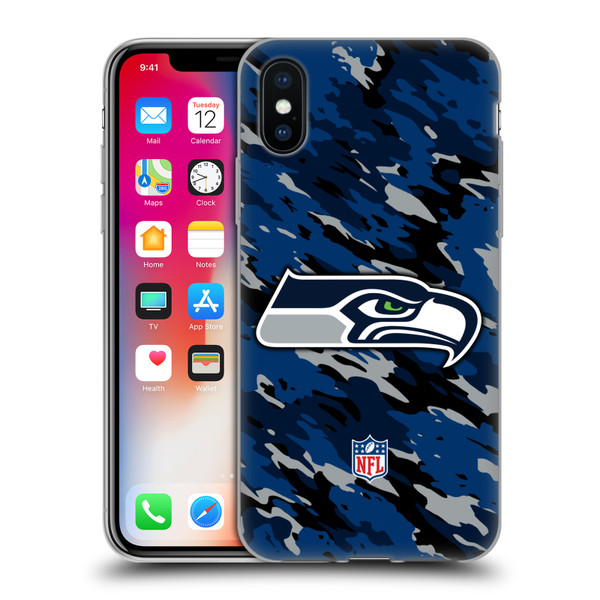 NFL Seattle Seahawks Logo Camou Soft Gel Case for Apple iPhone X / iPhone XS