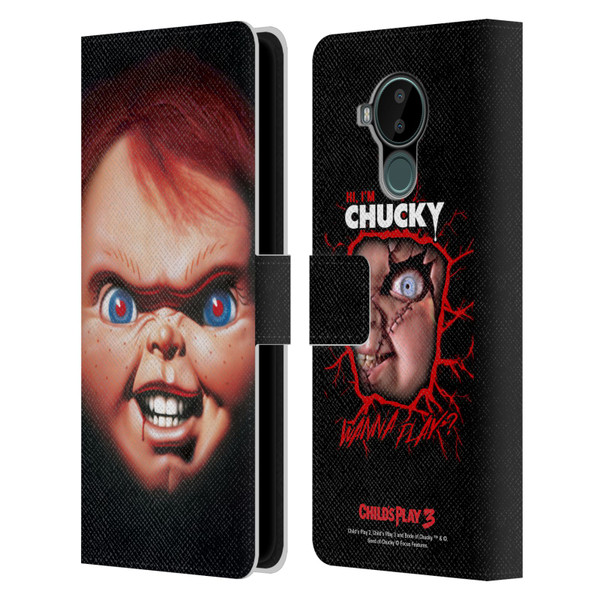 Child's Play III Key Art Doll Illustration Leather Book Wallet Case Cover For Nokia C30