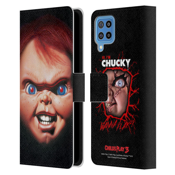 Child's Play III Key Art Doll Illustration Leather Book Wallet Case Cover For Samsung Galaxy F22 (2021)