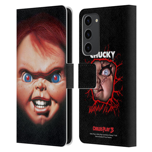 Child's Play III Key Art Doll Illustration Leather Book Wallet Case Cover For Samsung Galaxy S23+ 5G