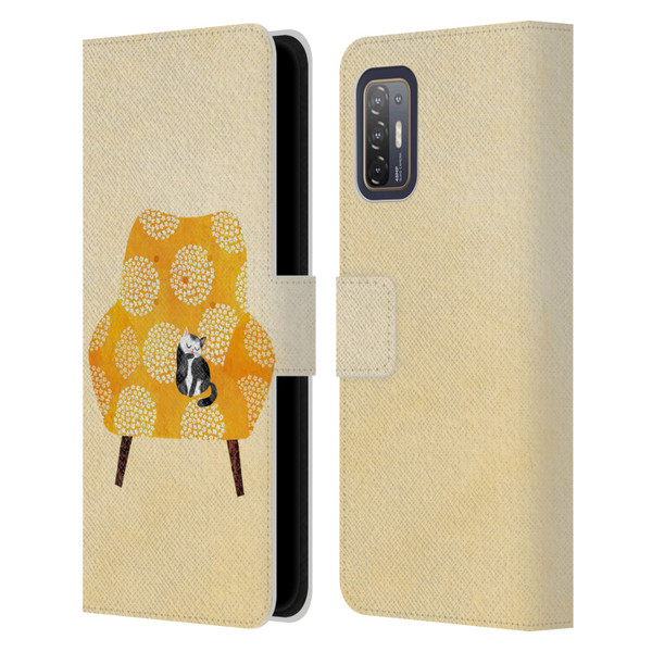 Planet Cat Arm Chair Honey Chair Cat Leather Book Wallet Case Cover For HTC Desire 21 Pro 5G