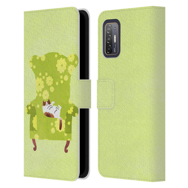 Planet Cat Arm Chair Lime Chair Cat Leather Book Wallet Case Cover For HTC Desire 21 Pro 5G