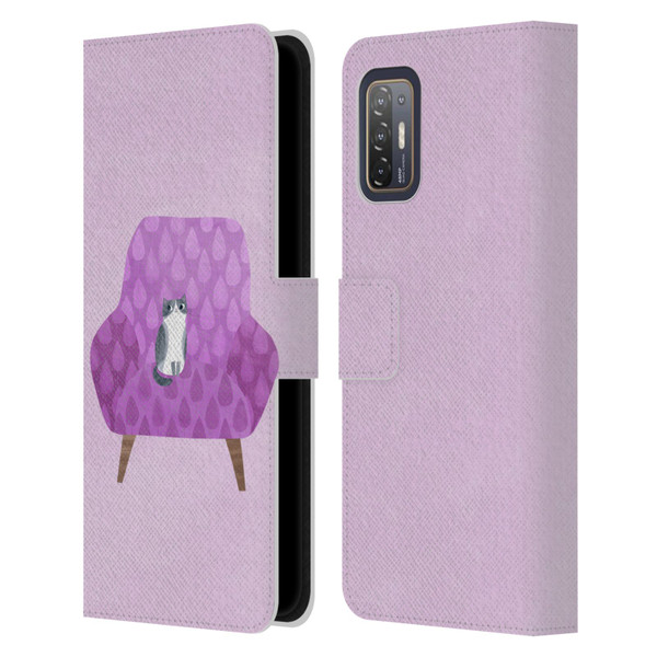 Planet Cat Arm Chair Lilac Chair Cat Leather Book Wallet Case Cover For HTC Desire 21 Pro 5G