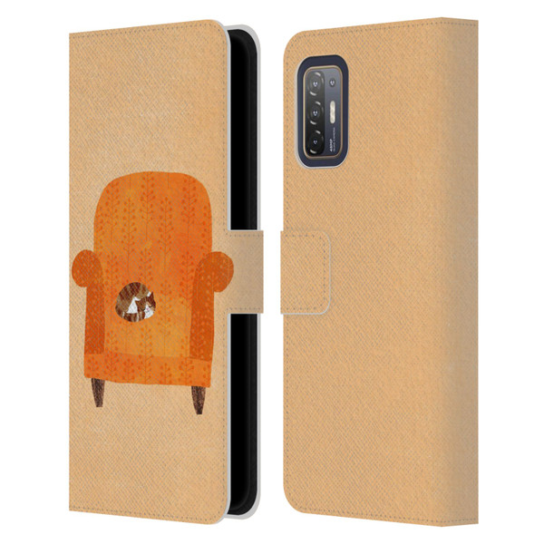 Planet Cat Arm Chair Orange Chair Cat Leather Book Wallet Case Cover For HTC Desire 21 Pro 5G