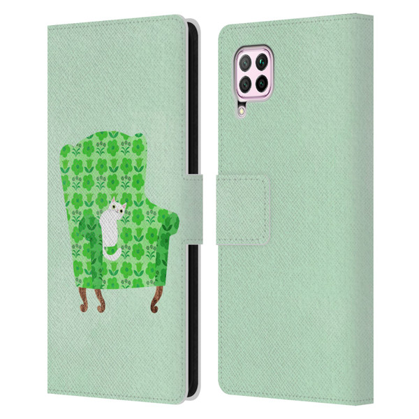 Planet Cat Arm Chair Spring Green Chair Cat Leather Book Wallet Case Cover For Huawei Nova 6 SE / P40 Lite